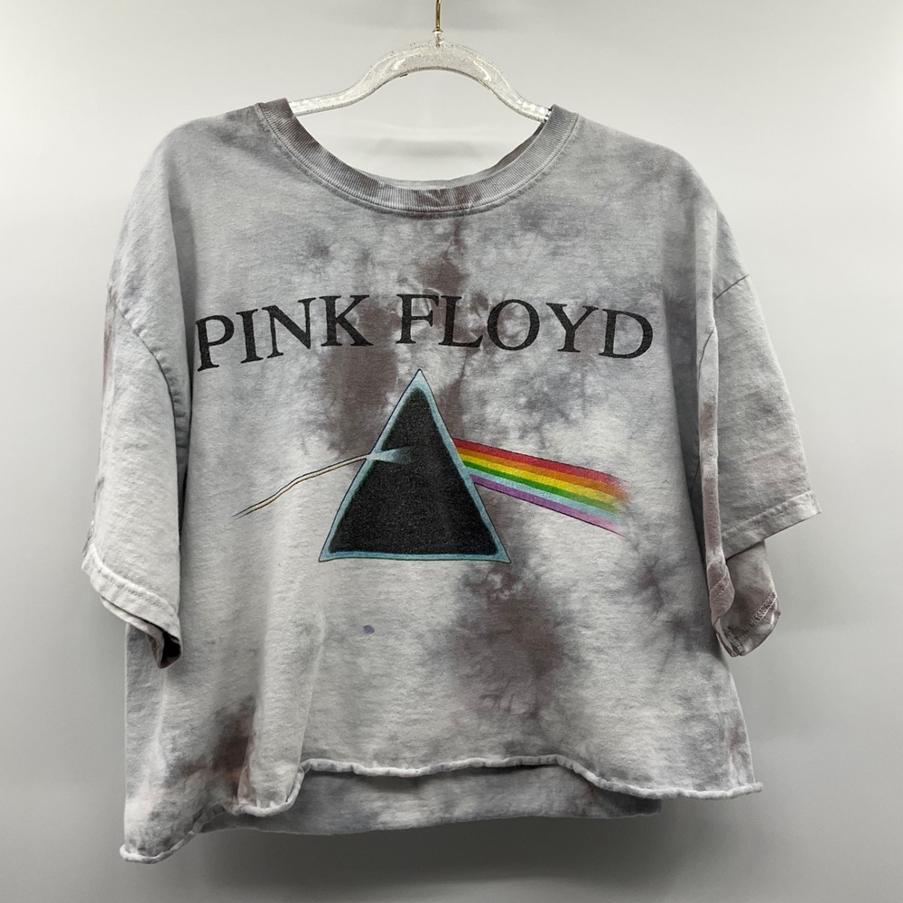 Pink Floyd Shirt L Dark Side Of The Moon Crop Tie Dye Rock Band Tee Raw Hem Y2K